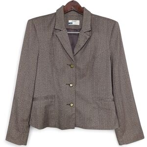 Koret Women's Petite 12 Brown Herringbone Blazer Jacket Button Front Office Work